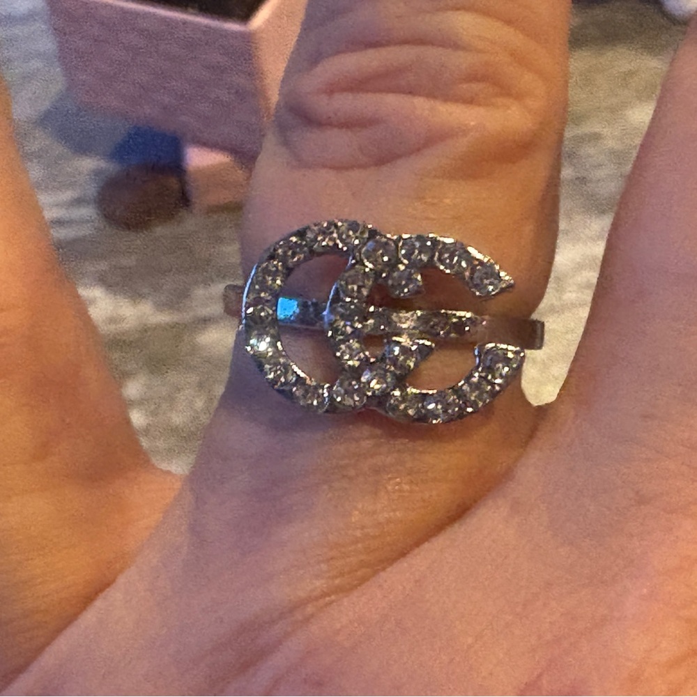 New, Contemporary Silver-tone Crystal initial C Ring, Sz. 8.5